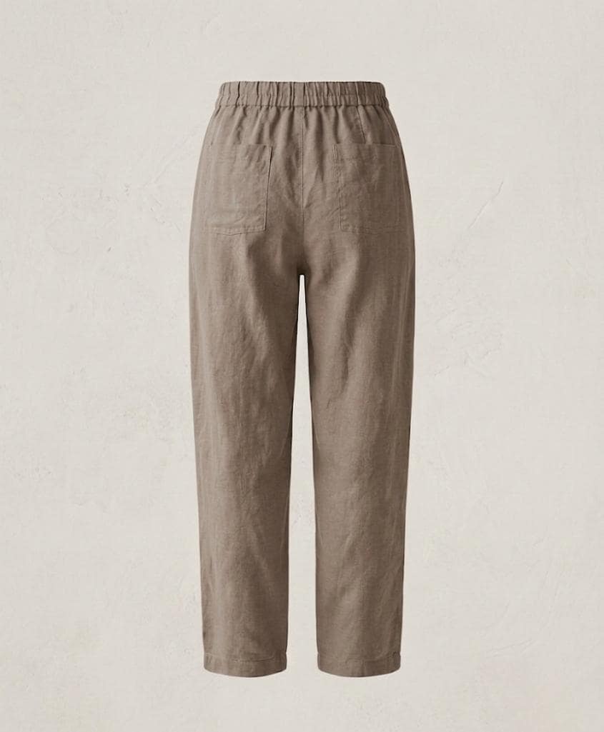 Linenia Women's High-Waist Linen Pants with Embroidered Flowers