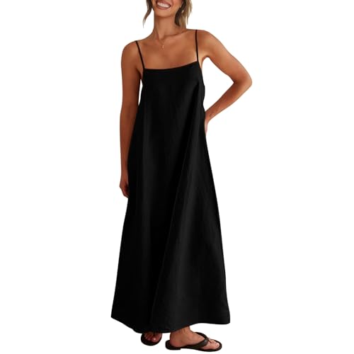 Shy Velvet Linen Maxi Dress Contrast Spaghetti Strap Backless Summer