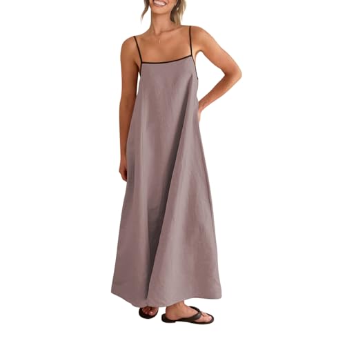 Shy Velvet Linen Maxi Dress Contrast Spaghetti Strap Backless Summer