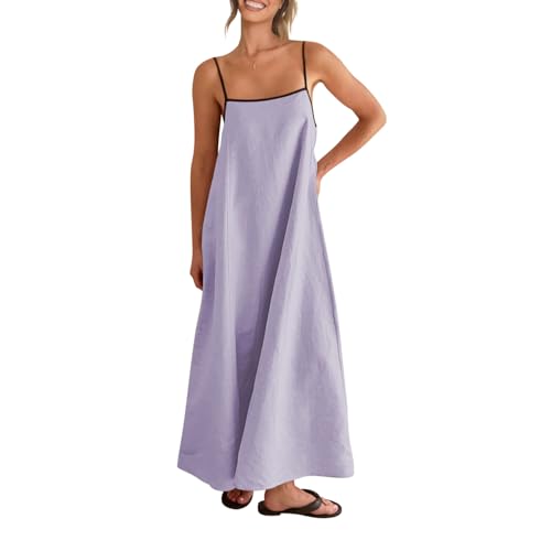 Shy Velvet Linen Maxi Dress Contrast Spaghetti Strap Backless Summer