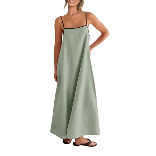 Shy Velvet Linen Maxi Dress Contrast Spaghetti Strap Backless Summer
