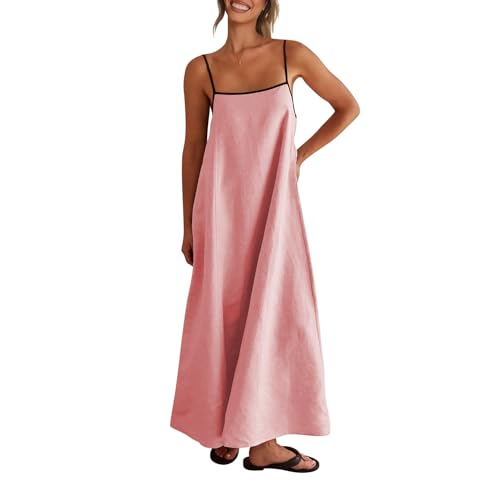 Shy Velvet Linen Maxi Dress Contrast Spaghetti Strap Backless Summer