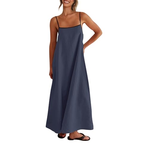 Shy Velvet Linen Maxi Dress Contrast Spaghetti Strap Backless Summer