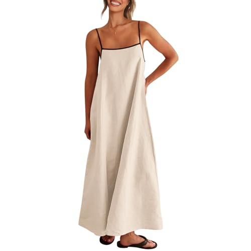 Shy Velvet Linen Maxi Dress Contrast Spaghetti Strap Backless Summer