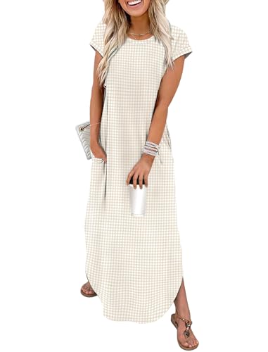 WIHOLL Crewneck Cap Sleeve Maxi Dress with Pockets