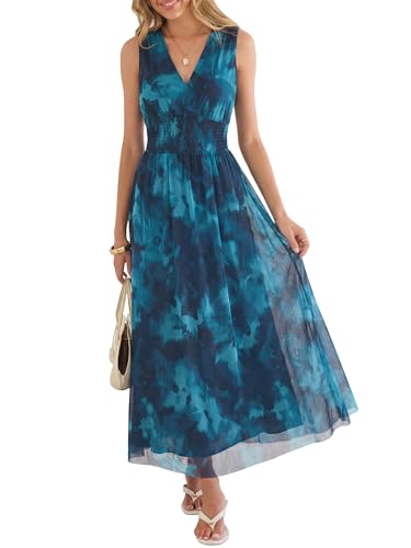 ANRABESS Women's Summer Floral Maxi Dress A-Line Tulle Flowy