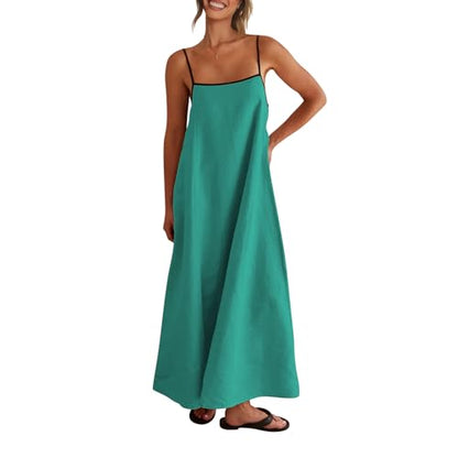 Shy Velvet Linen Maxi Dress Contrast Spaghetti Strap Backless Summer