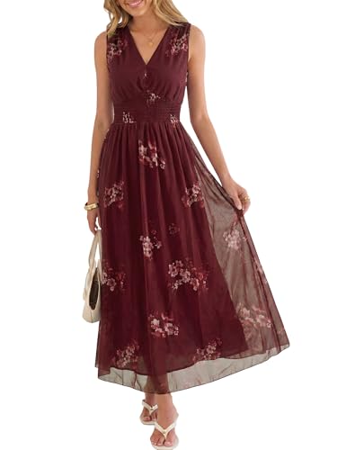 ANRABESS Women's Summer Floral Maxi Dress A-Line Tulle Flowy