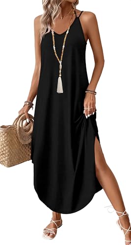 WIHOLL Boho Summer Maxi Dress Halter Neck Sundress with Pockets
