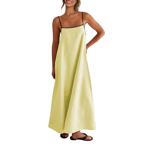 Shy Velvet Linen Maxi Dress Contrast Spaghetti Strap Backless Summer