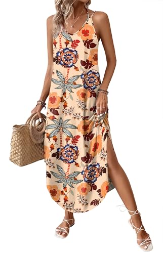 WIHOLL Boho Summer Maxi Dress Halter Neck Sundress with Pockets