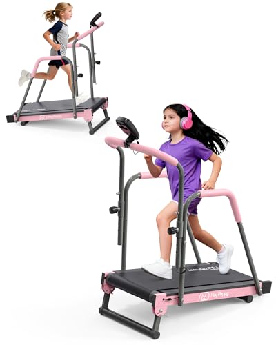 Manual Kids Treadmill with Adjustable Handlebar 165lbs Capacity Pink