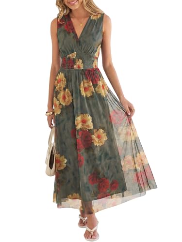 ANRABESS Women's Summer Floral Maxi Dress A-Line Tulle Flowy