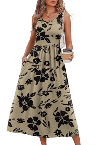 WIHOLL Women's Flowy Midi Sundress Sleeveless Casual Beach Dress Pockets