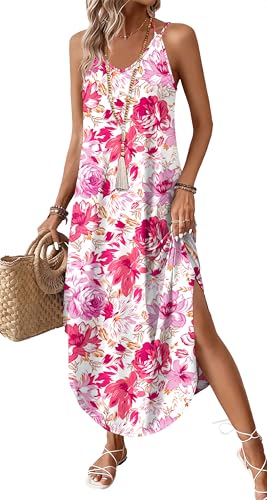 WIHOLL Boho Summer Maxi Dress Halter Neck Sundress with Pockets