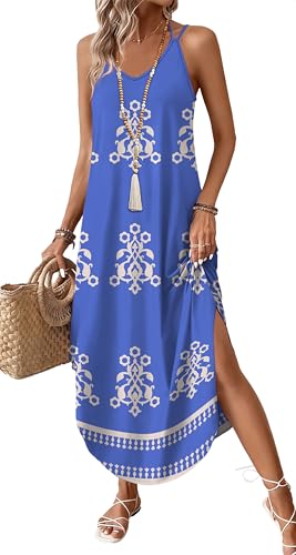 WIHOLL Boho Summer Maxi Dress Halter Neck Sundress with Pockets