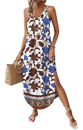 WIHOLL Boho Summer Maxi Dress Halter Neck Sundress with Pockets