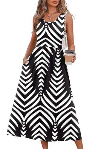 WIHOLL Women's Flowy Midi Sundress Sleeveless Casual Beach Dress Pockets