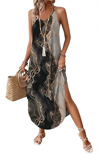 WIHOLL Boho Summer Maxi Dress Halter Neck Sundress with Pockets