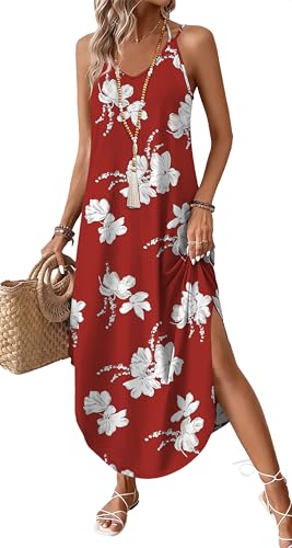 WIHOLL Boho Summer Maxi Dress Halter Neck Sundress with Pockets