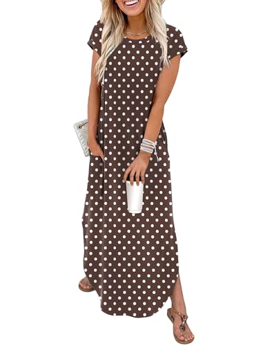 WIHOLL Crewneck Maxi Dress Cap Sleeve Casual with Pockets