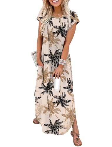 WIHOLL Crewneck Cap Sleeve Maxi Dress with Pockets