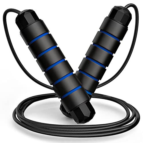 Tangle-Free Rapid Speed Jumping Rope Adjustable Steel with Foam Handles Black