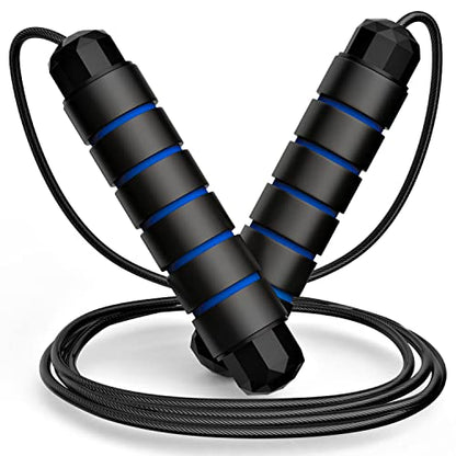 Tangle-Free Rapid Speed Jumping Rope Adjustable Steel with Foam Handles Black