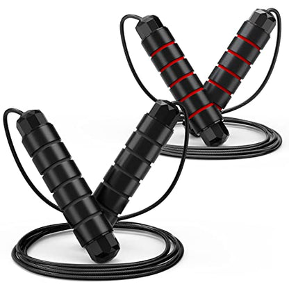 Tangle-Free Rapid Speed Jumping Rope Adjustable Steel with Foam Handles Black