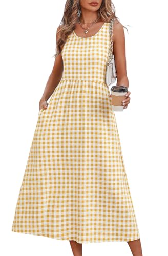 WIHOLL Women's Flowy Midi Sundress Sleeveless Casual Beach Dress Pockets