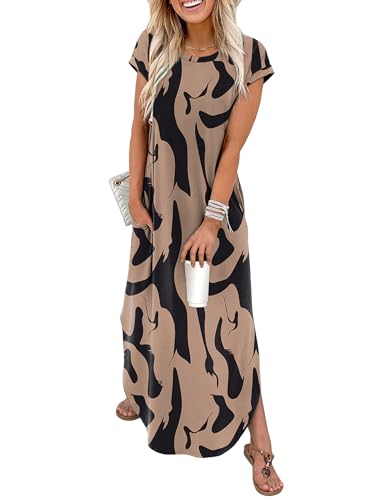 WIHOLL Crewneck Cap Sleeve Maxi Dress with Pockets