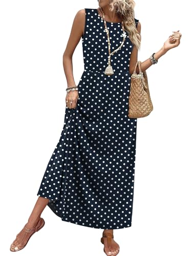 WIHOLL Summer Maxi Dress Flowy Sleeveless Sundress with Pockets