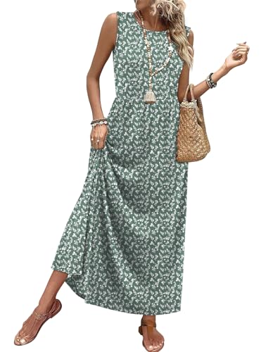 WIHOLL Sleeveless A-Line Maxi Dress with Pockets Flowy Summer Sundress