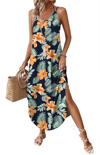 WIHOLL Boho Summer Maxi Dress Halter Neck Sundress with Pockets