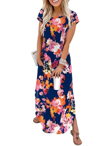 WIHOLL Crewneck Cap Sleeve Maxi Dress with Pockets