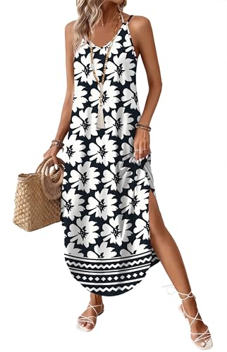 WIHOLL Boho Summer Maxi Dress Halter Neck Sundress with Pockets