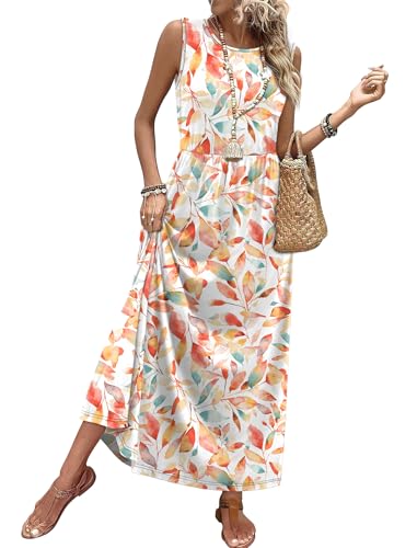 WIHOLL Summer Maxi Dress Flowy Sleeveless Sundress with Pockets