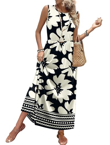 WIHOLL Sleeveless A-Line Maxi Dress with Pockets Flowy Summer Sundress