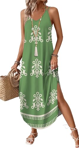 WIHOLL Boho Summer Maxi Dress Halter Neck Sundress with Pockets