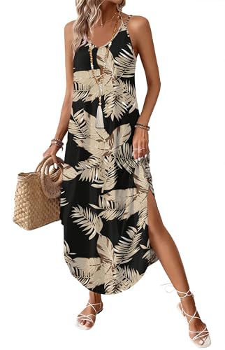 WIHOLL Boho Summer Maxi Dress Halter Neck Sundress with Pockets