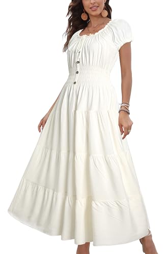 OSTOO Womens Boho Floral Maxi Dress Vintage Style Short Sleeves