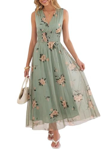 ANRABESS Women's Summer Floral Maxi Dress A-Line Tulle Flowy