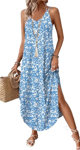 WIHOLL Boho Summer Maxi Dress Halter Neck Sundress with Pockets