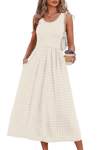 WIHOLL Women's Flowy Midi Sundress Sleeveless Casual Beach Dress Pockets