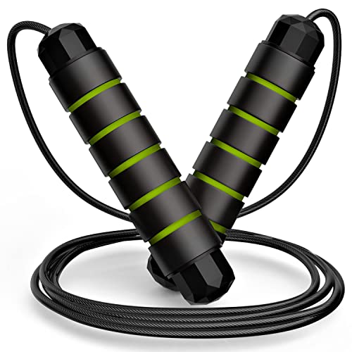 Tangle-Free Rapid Speed Jumping Rope Adjustable Steel with Foam Handles Black