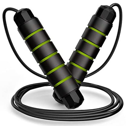 Tangle-Free Rapid Speed Jumping Rope Adjustable Steel with Foam Handles Black