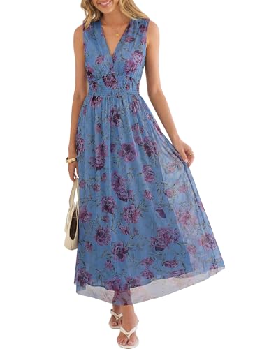 ANRABESS Women's Summer Floral Maxi Dress A-Line Tulle Flowy