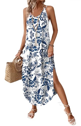 WIHOLL Boho Summer Maxi Dress Halter Neck Sundress with Pockets