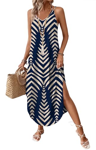 WIHOLL Boho Summer Maxi Dress Halter Neck Sundress with Pockets