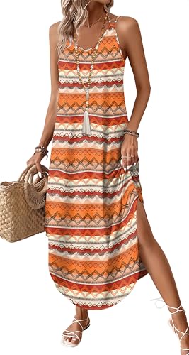 WIHOLL Boho Summer Maxi Dress Halter Neck Sundress with Pockets